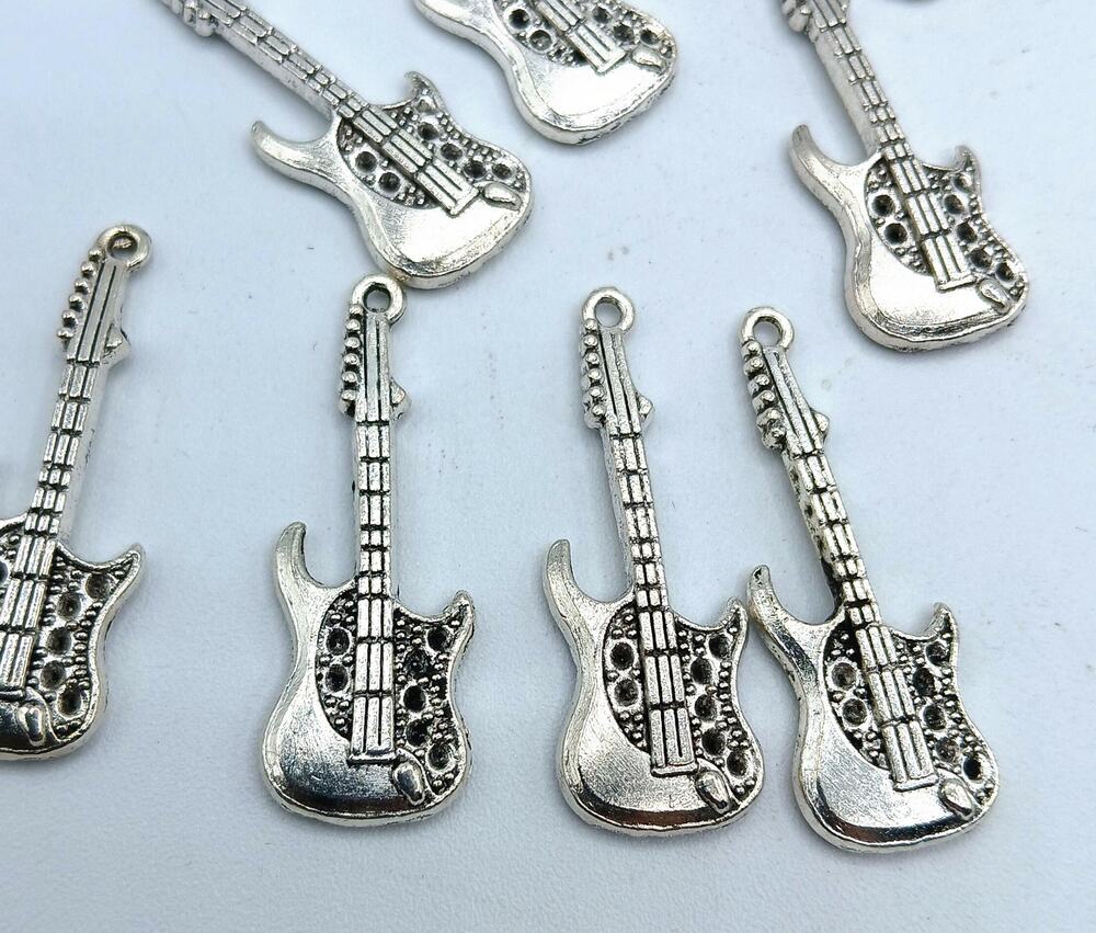 Antique Silver Tone Guitar Charms/Pendants 26pcs